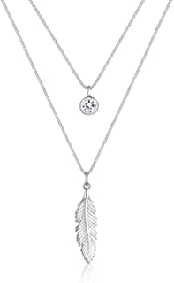 Necklace Women's Feather Boho Fest Layered Crystals 925 Sterling Silver